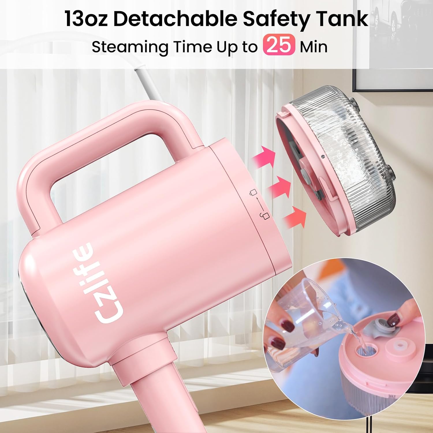 Z7 Steam Mop for Floor Cleaning, 13-in-1 Handheld Steam Cleaner for Home Tile Grout Hardwood Laminate Furniture Couch Clothes Carpet, Multi-Purpose Floor Steamer Machine, Corded (Pink)