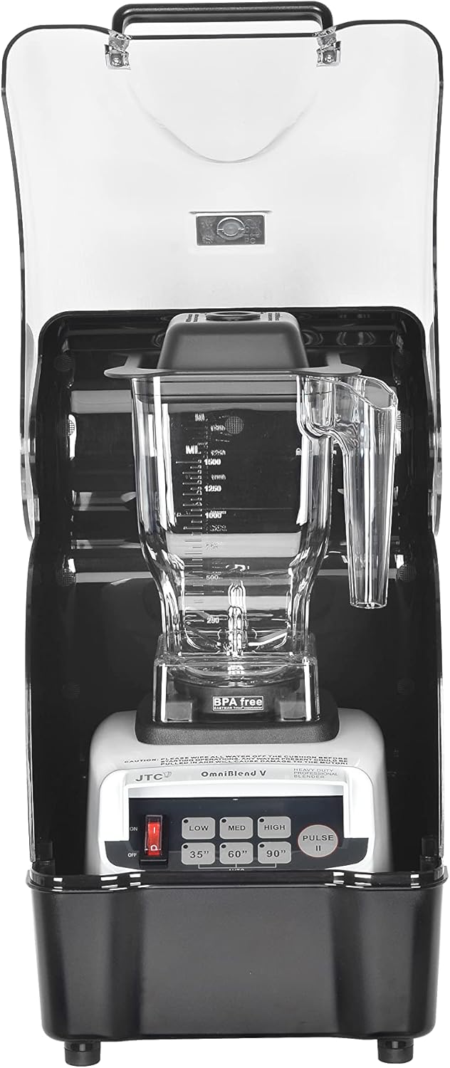 OmniBlend Omni-Q TM-800BQ Commercial Quiet Smoothie Blender, Full Sound Enclosure, 1.5 Liter BPA-Free Container, Self Cleaning, Heavy Duty 3 Speed (White)