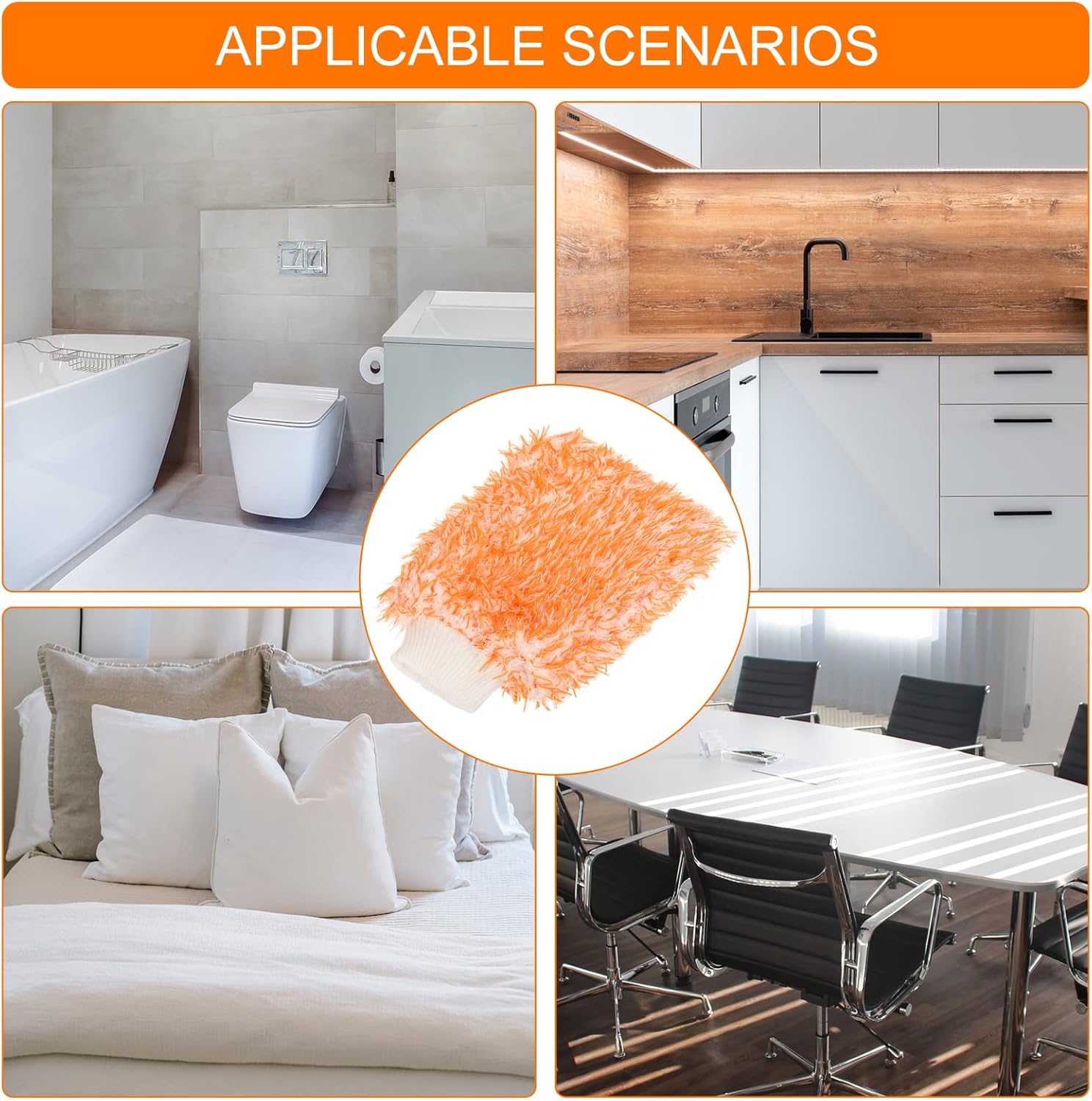 MECCANIXITY Microfiber Wash Mitt Blend Washable Scratch Free Dusting Gloves for House Cleaning, Orange White Pack of 3