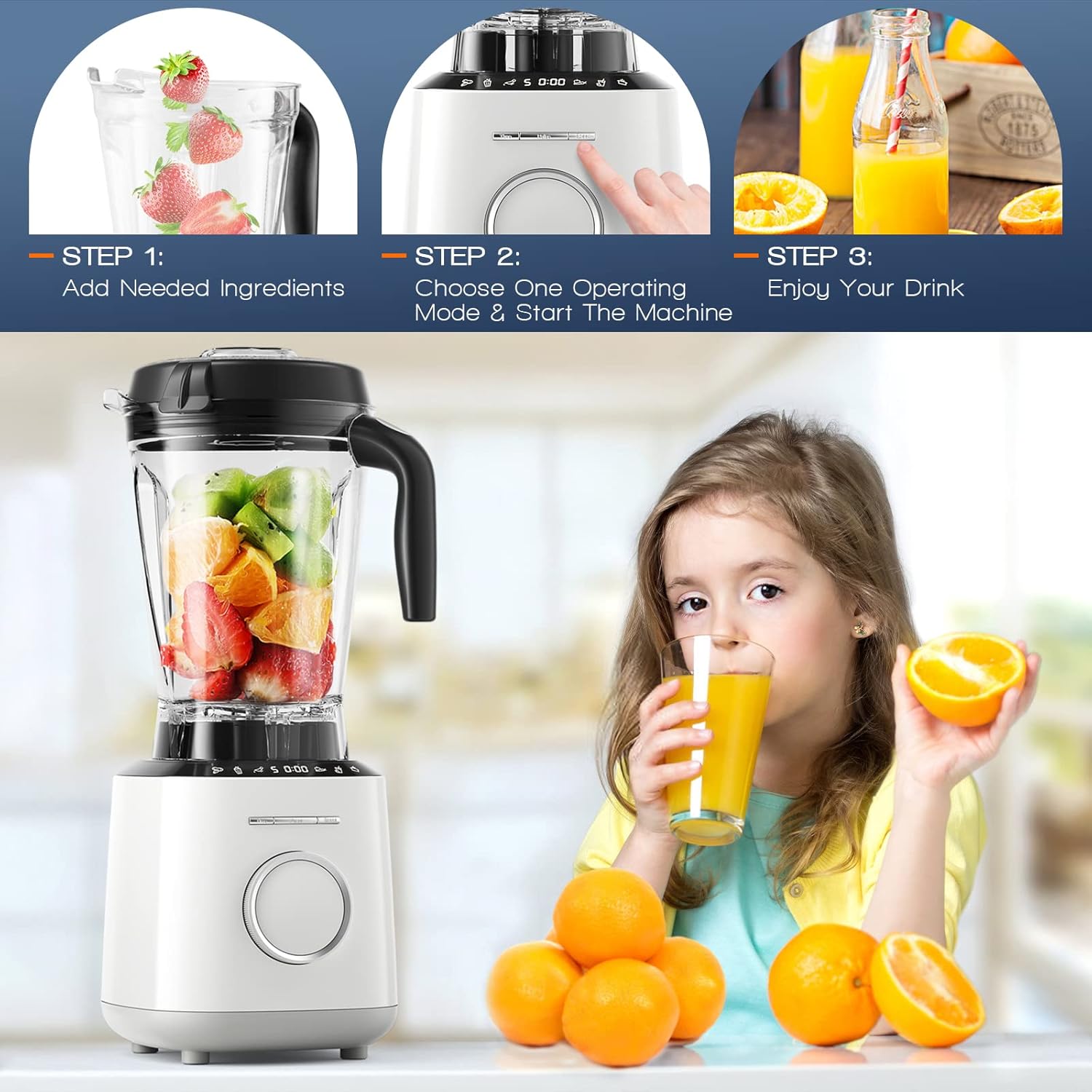 PETSITE Pro 64 Oz Countertop Blender for Kitchen, 1500W Blender for Shakes and Smoothies with 10 Adjustable Speeds, Smart Timer & Touchable Control Panel for Home Commercial