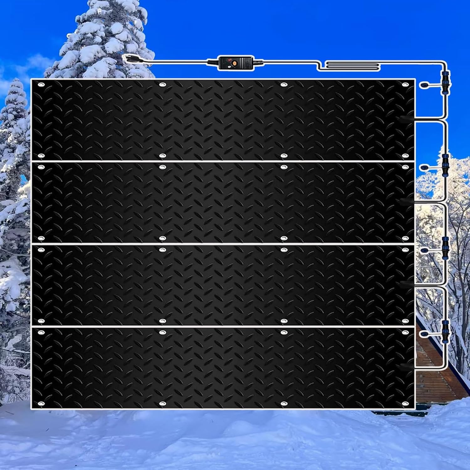 Heated Snow Melting Half Walkway Mats, 1/2/3/4/5 Pieces Heated Snow and Ice Melting Stair Mats with 1.5m Power Cord for Stairs Sidewalk Steps Doorway Entrance, Non-slip Rubber Heating Mats for Winter(