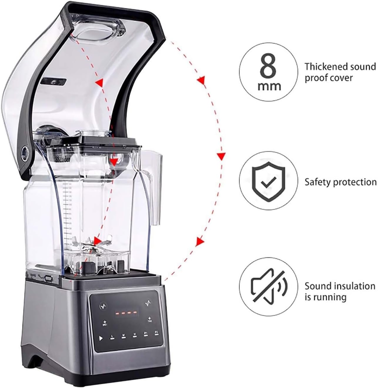 Commercial Smoothie Makers, 1.6L Electric Smoothie Blender,with Sound Proof Cover, Food Processor for Fruits
