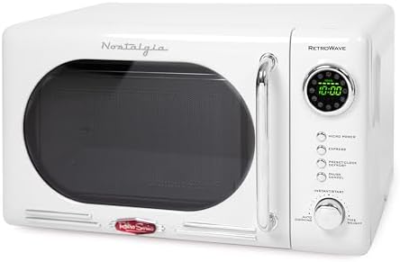 Nostalgia Retro Compact Countertop Microwave Oven - 0.7 Cu. Ft. - 700-Watts with LED Digital Display - Child Lock - Easy Clean Interior - White