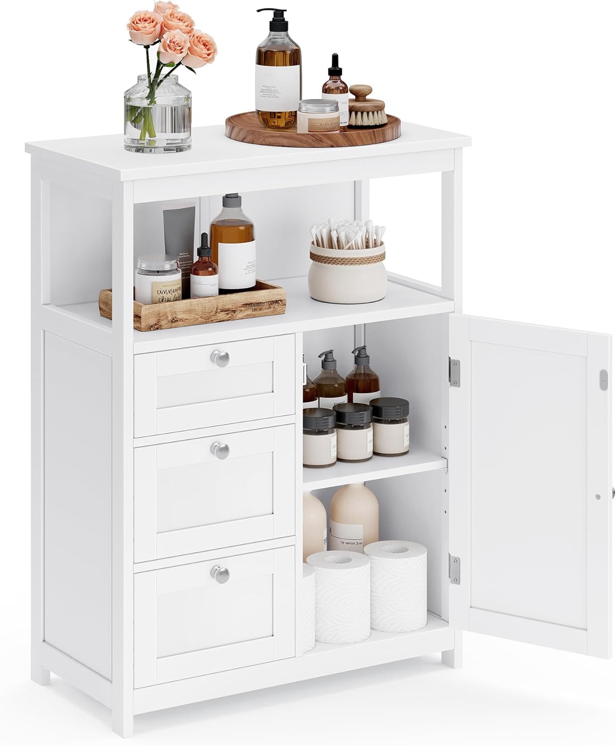 VASAGLE Floor Storage Cabinet, Freestanding Storage Unit with 3 Drawers, Adjustable Shelf, 11.8 x 23.6 x 31.5 Inches, for Living Room, Bathroom, Entryway, White UBBC542P31V1