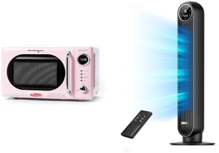 Nostalgia Retro Compact Countertop Microwave Oven - 0.7 Cu. Ft. - 700-Watts & Dreo Tower Fan for Bedroom, 24ft/s Velocity Quiet Floor Fan, 90° Oscillating Fans for Indoors