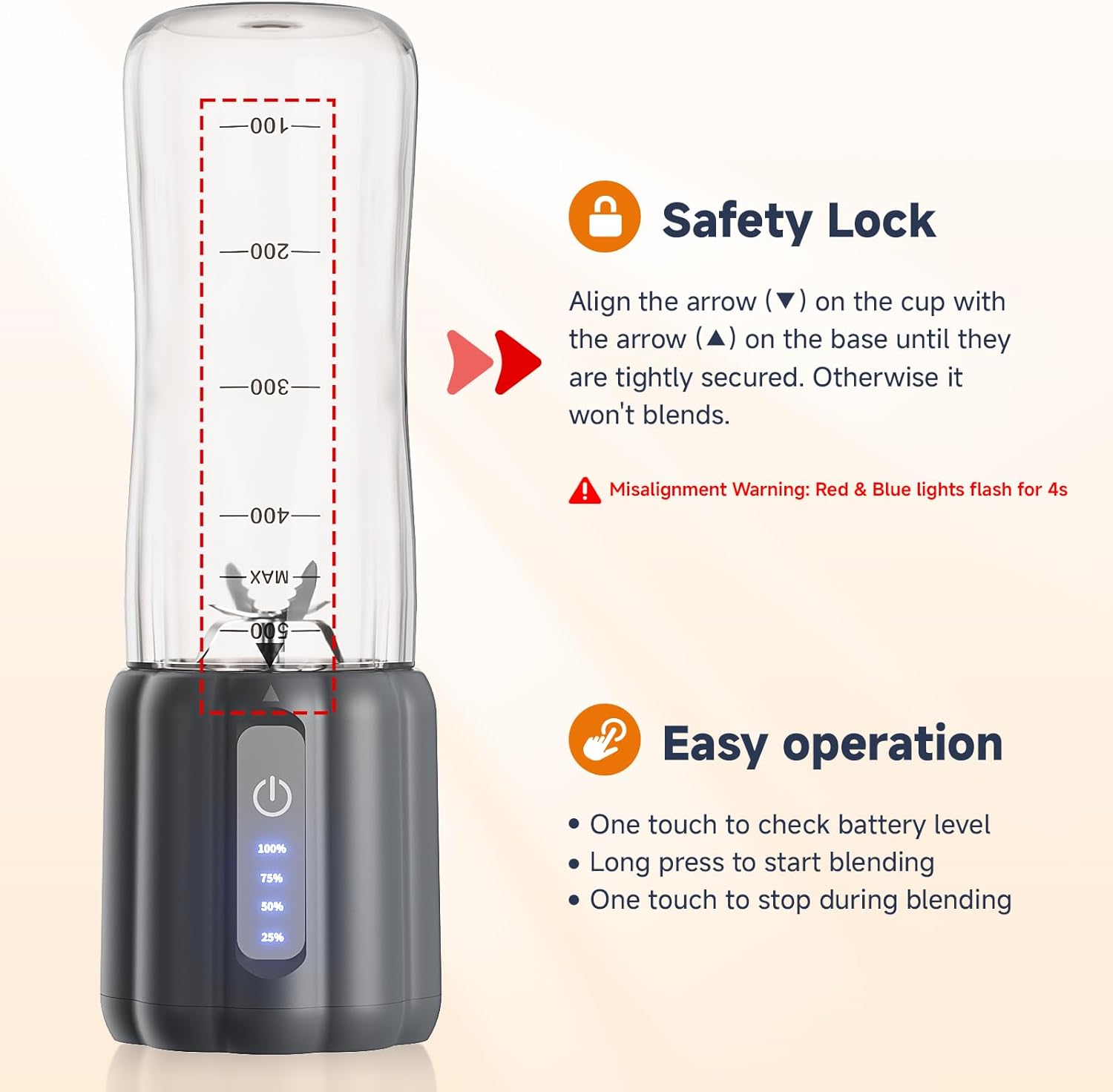 COKUNST 17Oz Portable Blender for Shakes and Smoothies, USB Rechargeable Smoothie Blenders with 6 Blades, Mini Mixer Personal Blender Juicer with Extra Handle Lid for Travel Gym Picnic Office, Grey