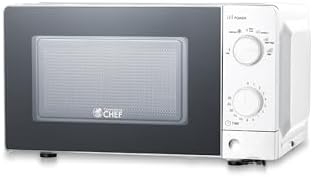 Commercial Chef 0.6 Cu. Ft. Countertop Microwave Oven, Mechanical Dial Controls, 700W, Pull Handle Door, 6 Power Levels, CHM660W, White