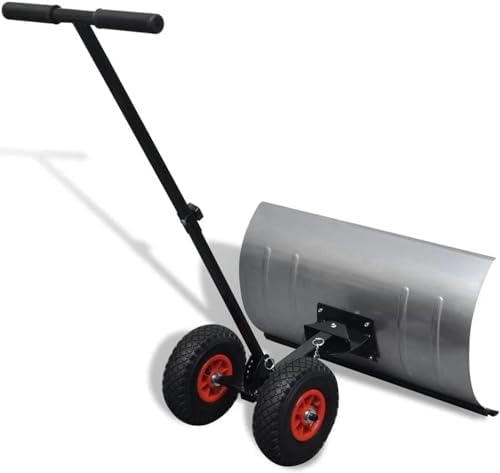 Metal Heavy Duty Snow Plow Shovel Pusher W/Wheels for Driveway Large Big Best Winter Snow Pusher Removal Shovel Tool Set