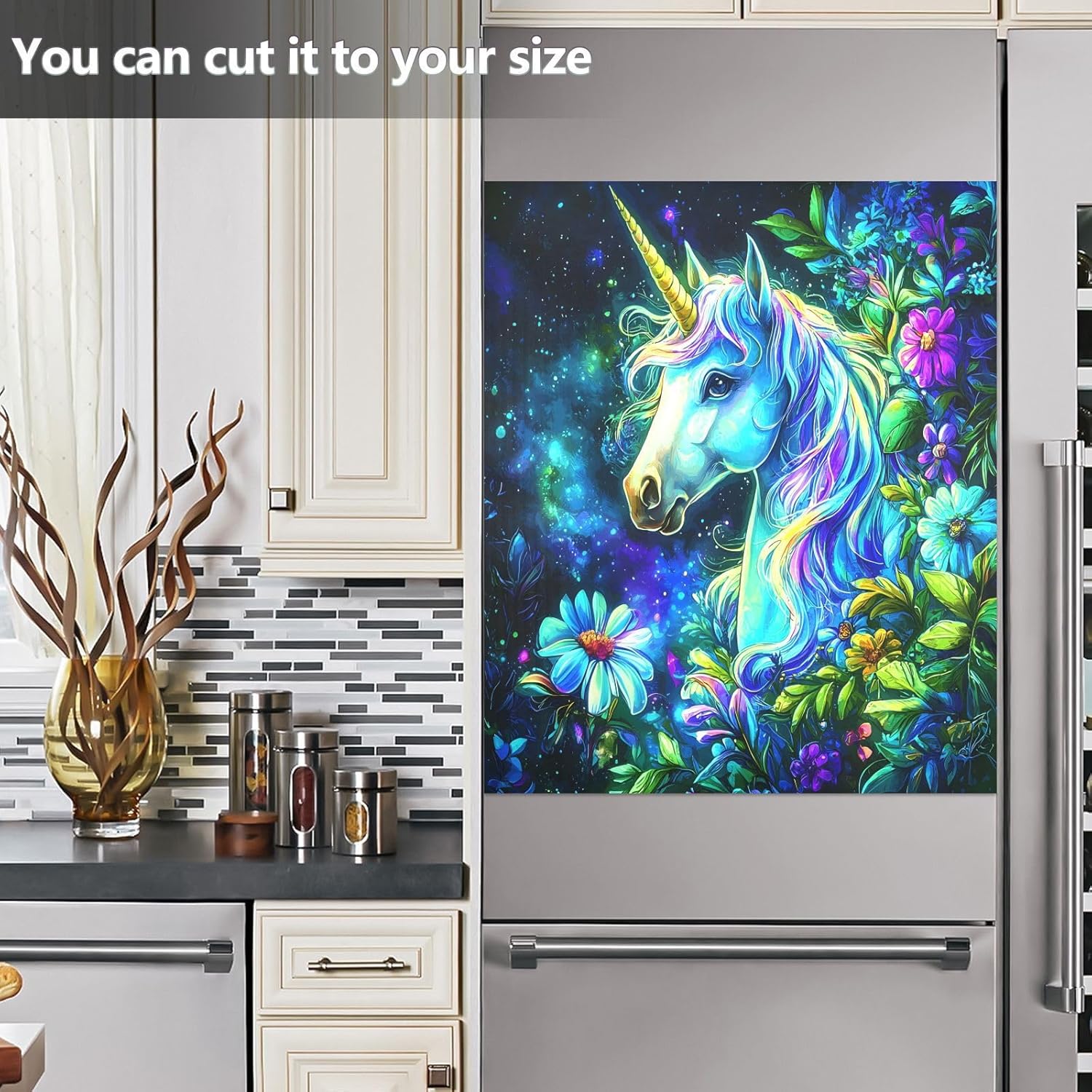 Dishwasher Magnet Cover Large Magnetic Stickers Unicorn Flower Leaves Pattern Front Dishwasher Cover Reusable Decal for Home Kitchen Anti-Scratch Refrigerator Decorative Lid Washing Machine Laundry 23
