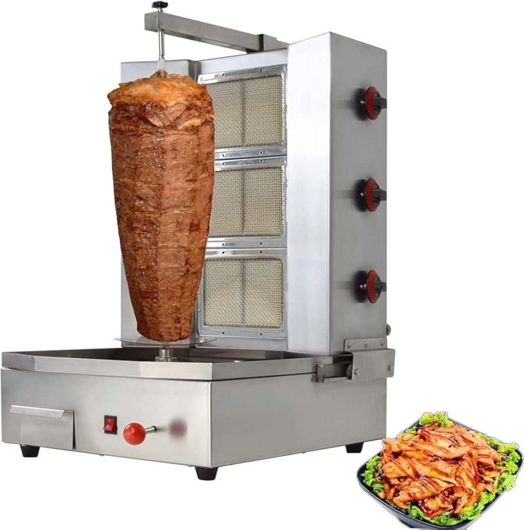 Shawarma Machine with 3 Burners Roaster Kitchen Kebab Grill Propane Gyro Machine Automatic Rotation for Restaurant Kitchen Garden