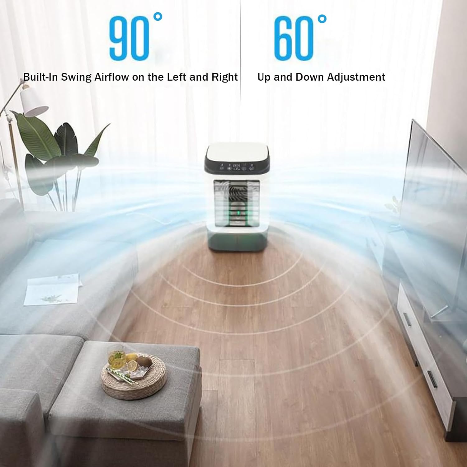 Portable Air Conditioners, Evaporative Air Cooler with 0.24Gal Water Tank, Built-In Ice Box, 3 Wind Speeds, 2-Stage Atomization, 7 Color Light, Swamp Cooler Fan for Room Bedroom Office