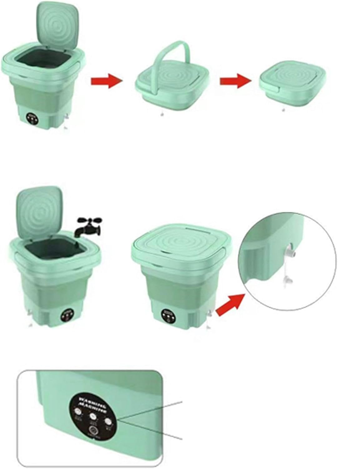 Foldable Washing Machine, 8L High Capacity Mini Washer, with 3 Modes Deep Cleaning,Half Automatic Small Washer for Baby Clothes Underwear or Small Items,RV Travel laundry(Green)