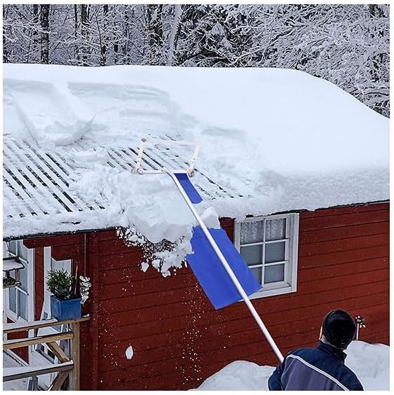 Roof Snow Rake for Sloped Roof, Roller Head with Slide Tarp, Telescoping Snow Rake Tool, Fast Roof Snow Clearing for Winter