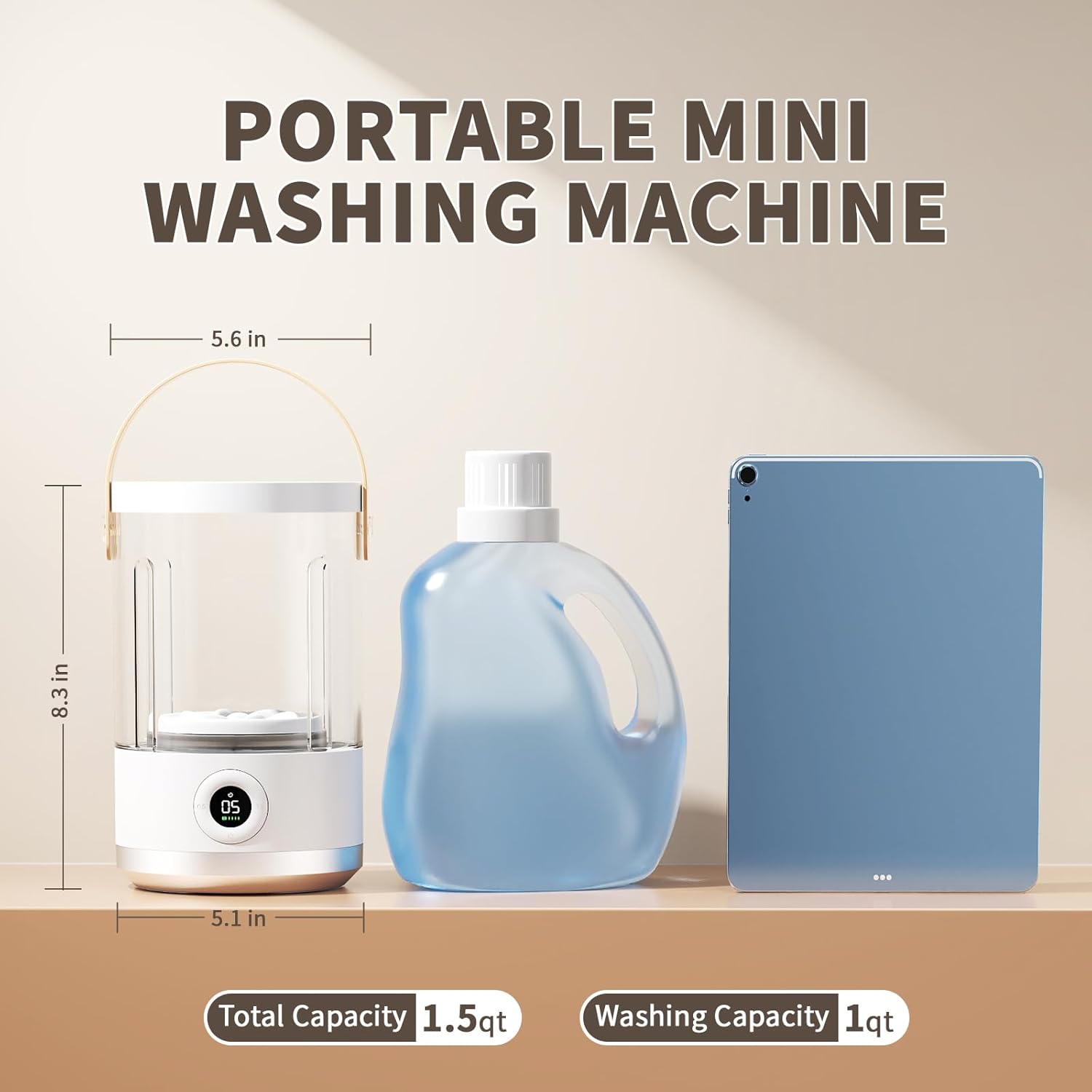 Asa Vea Portable Mini Washing Machine – Compact Small Washer for Underwear, Socks, Baby Clothes – Rechargeable Travel Washing Machine with 5/15 Min Modes, Type-C Charging