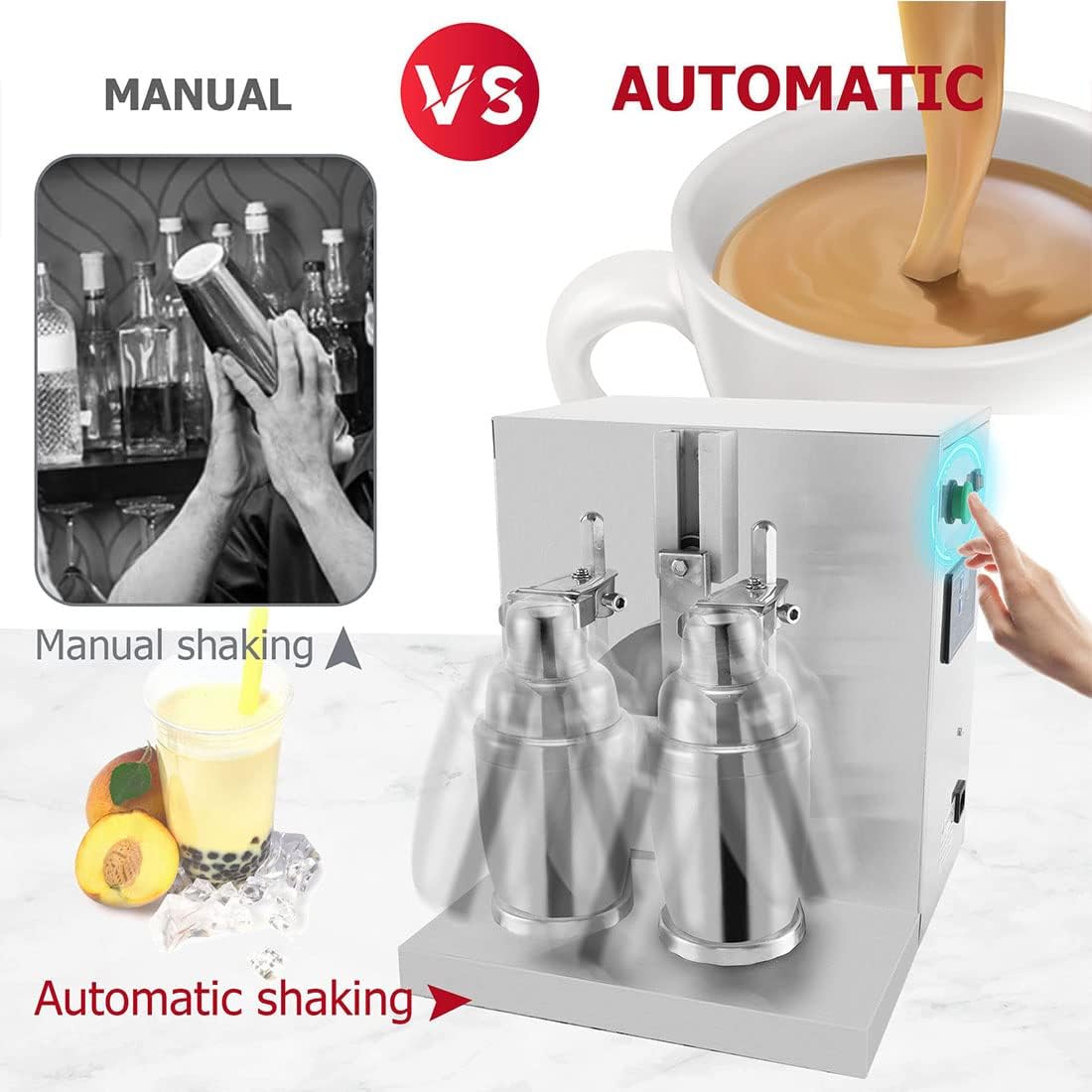 Commercial Machine,Electric Milkshake Machine Double-Head Milk Shaker Machine, 360° Commercial Blenders, Stainless Steel Drink Mixer