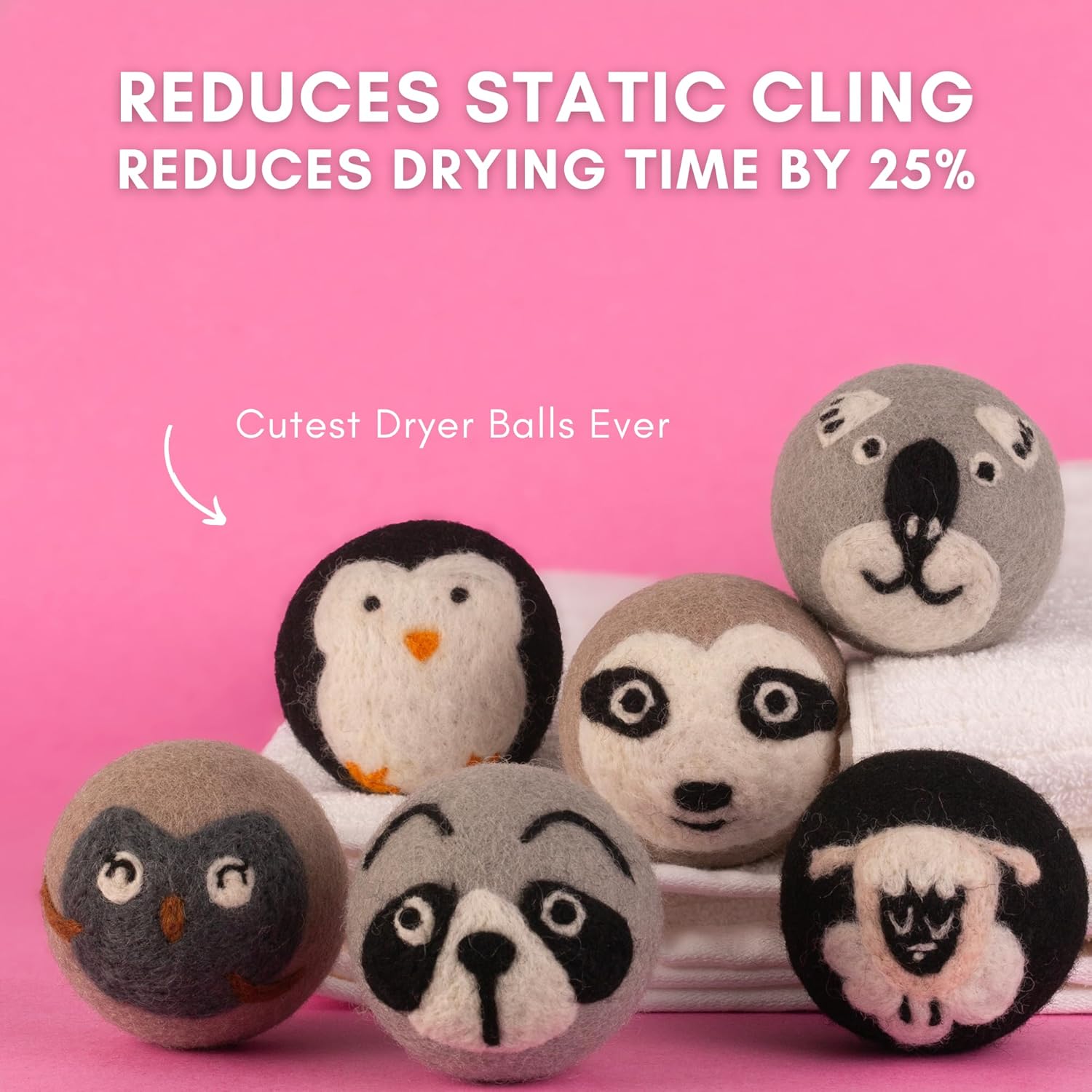 6-Pack XL Organic Wool Dryer Balls - 100% New Zealand Wool, Reuse for 1000 Loads, Fair Trade, Handmade in Nepal, Dryer Balls Laundry Reusable, Critters Dryer Ball Set, Mesh Laundry Bag