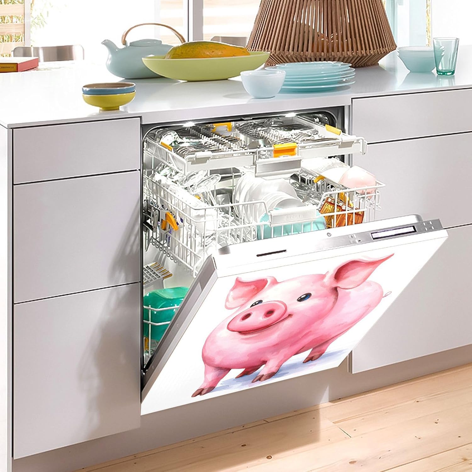 Dishwasher Magnet Cover Large Magnetic Stickers Pig Pattern Front Dishwasher Cover Reusable Decal for Home Kitchen Anti-Scratch Refrigerator Decorative Lid Washing Machine Laundry 23
