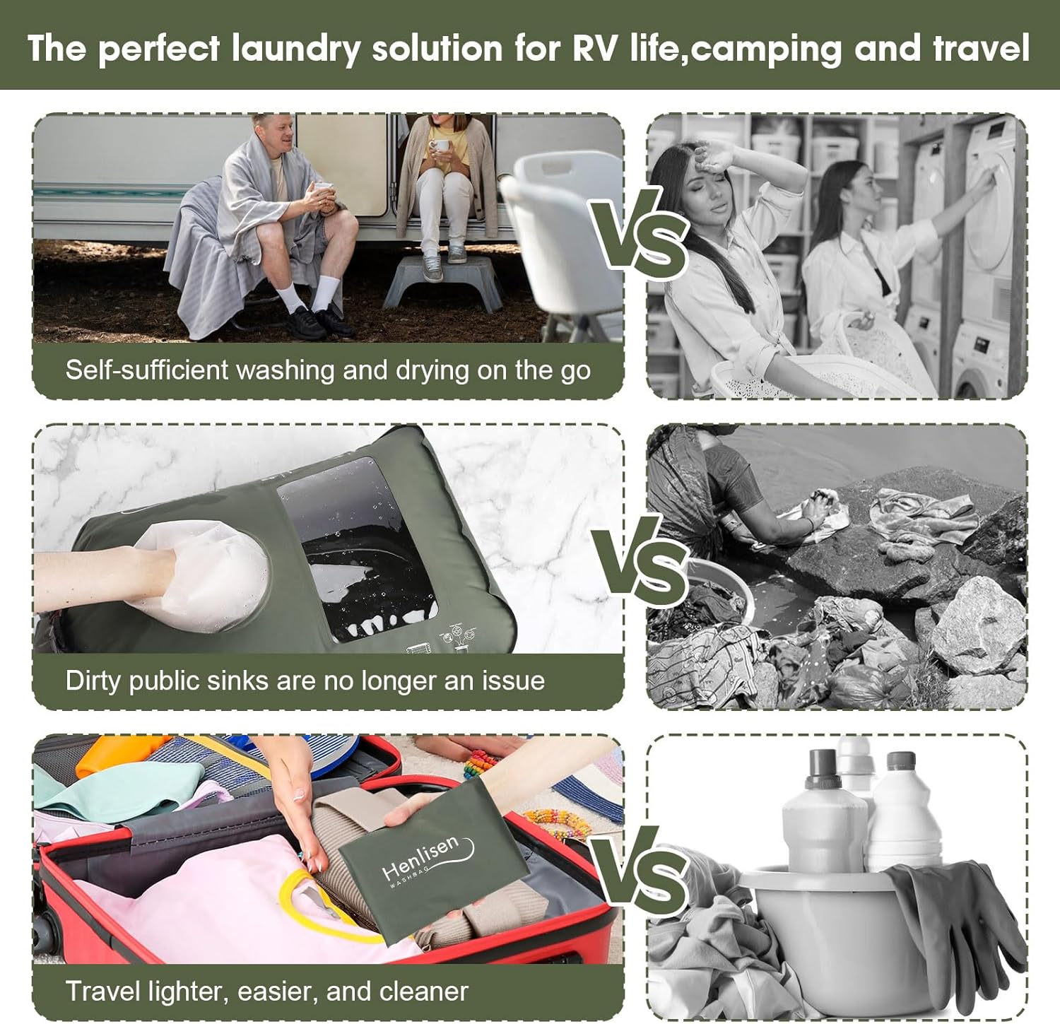Portable Washing Machine for Camping RVing Travel Laundry Solution Washbag Kid Clothes Manual Washer Camp Dry Bags Self-sufficient Hand Wash Bag Backpacking Traveller RV Adventures Essential
