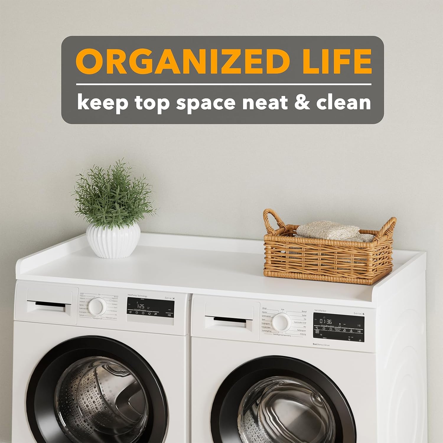 SpaceAid Washer Dryer Countertop, Laundry Wood Shelf Topper with Edge, 54