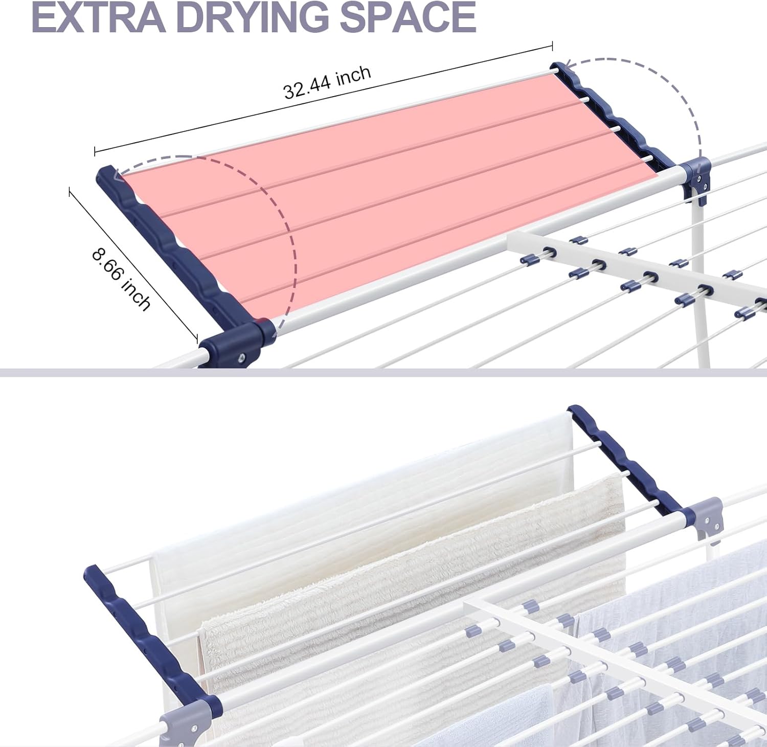 APEXCHASER Clothes Drying Rack - Foldable Laundry Rack Indoor Outdoor, Gullwing Drying Rack Clothing with 10pcs Clips + Bag, Collapsible Space-Saving Clothes Rack for Drying Towels Dolls, White