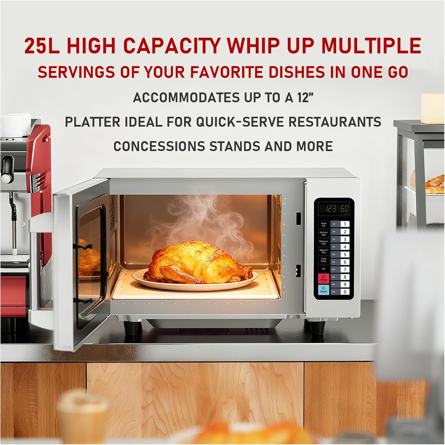 CROSSON Commercial Countertop 25L Microwave Oven W/ 10 Programmable Memory Menu,5 Power Level,3 Stage Cooking and Touch Screen Control-1000W,0.9 Cu.Ft