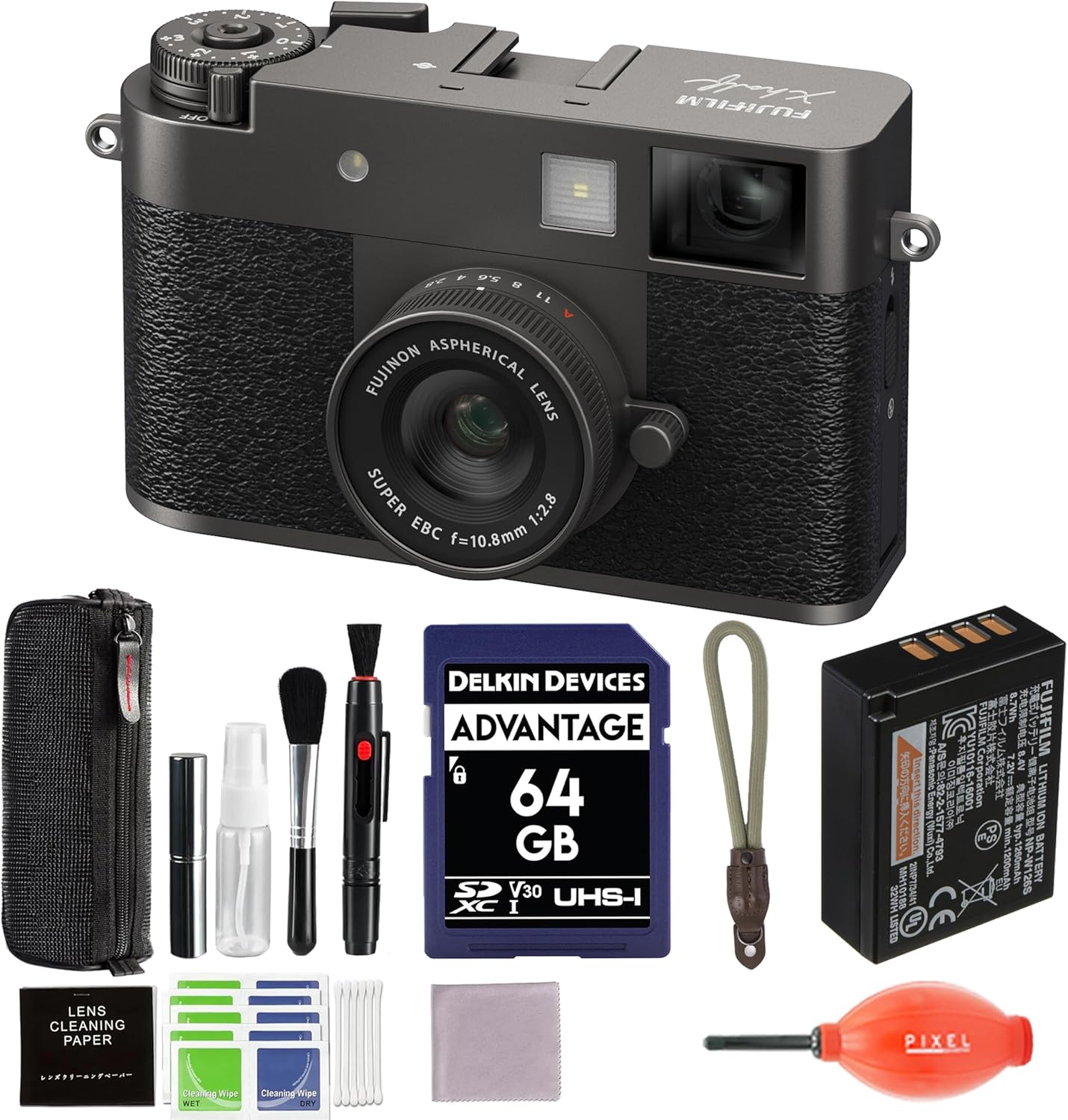 Fujifilm X Half Digital Camera (Charcoal Silver) Bundle with 64GB SD Card + Rope Wrist Strap + More Advanced Accessories | Fuji X Half Camera