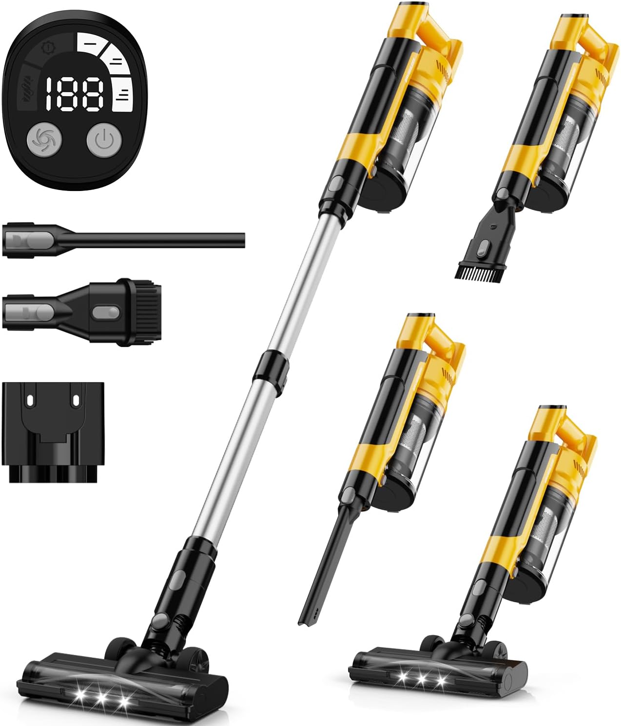 350W Cordless Vacuum Cleaner for Dewalt 20v Battery, 35kPa Brushless Lightweight Stick Vacuum with 3 Mode Suction, 6 in 1 Stick Vacuum Cleaner with HEPA for Floor, Carpet, Car (Battery Not Included)