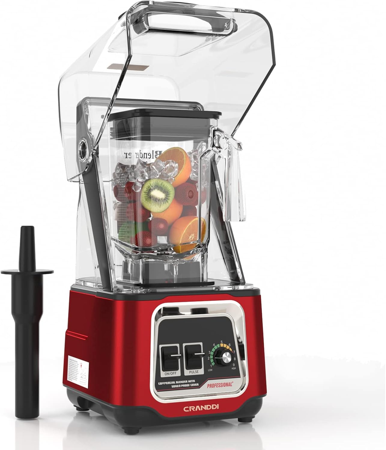 CRANDDI Commercial Blender, 2200W Countertop Blenders with Removable Shield, Quiet Smoothie Blender for Shakes and Ice Crushing, 52oz, 38000 RPM Professional Blenders for Kitchen, K80 (Red)