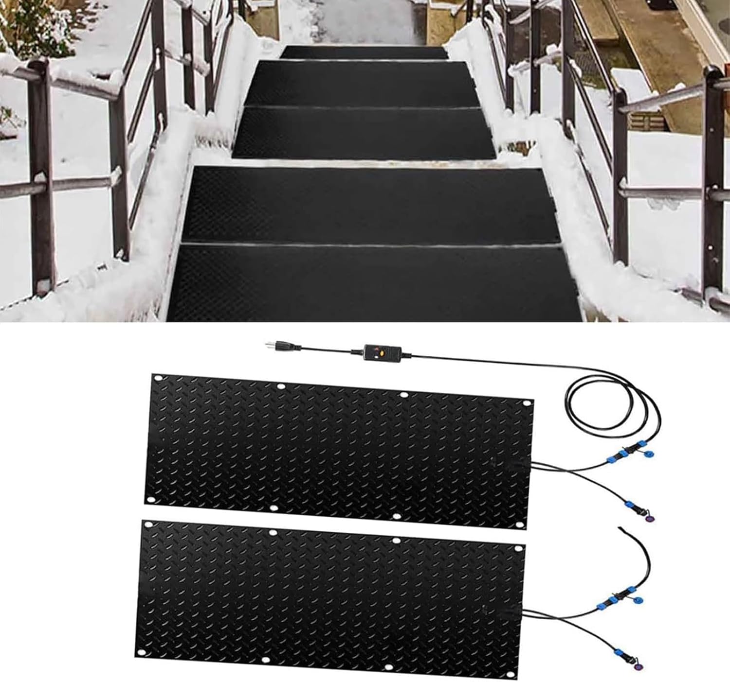 Snow Melting mats Outdoor Sidewalk, Snow Melting mats Outdoor, w/Power Cord, Snow and Ice Heated Pad for Winter Stairs, Steps, Doorways, Walkways, Driveway,2 Pcs-25.4x120cm/10x48in