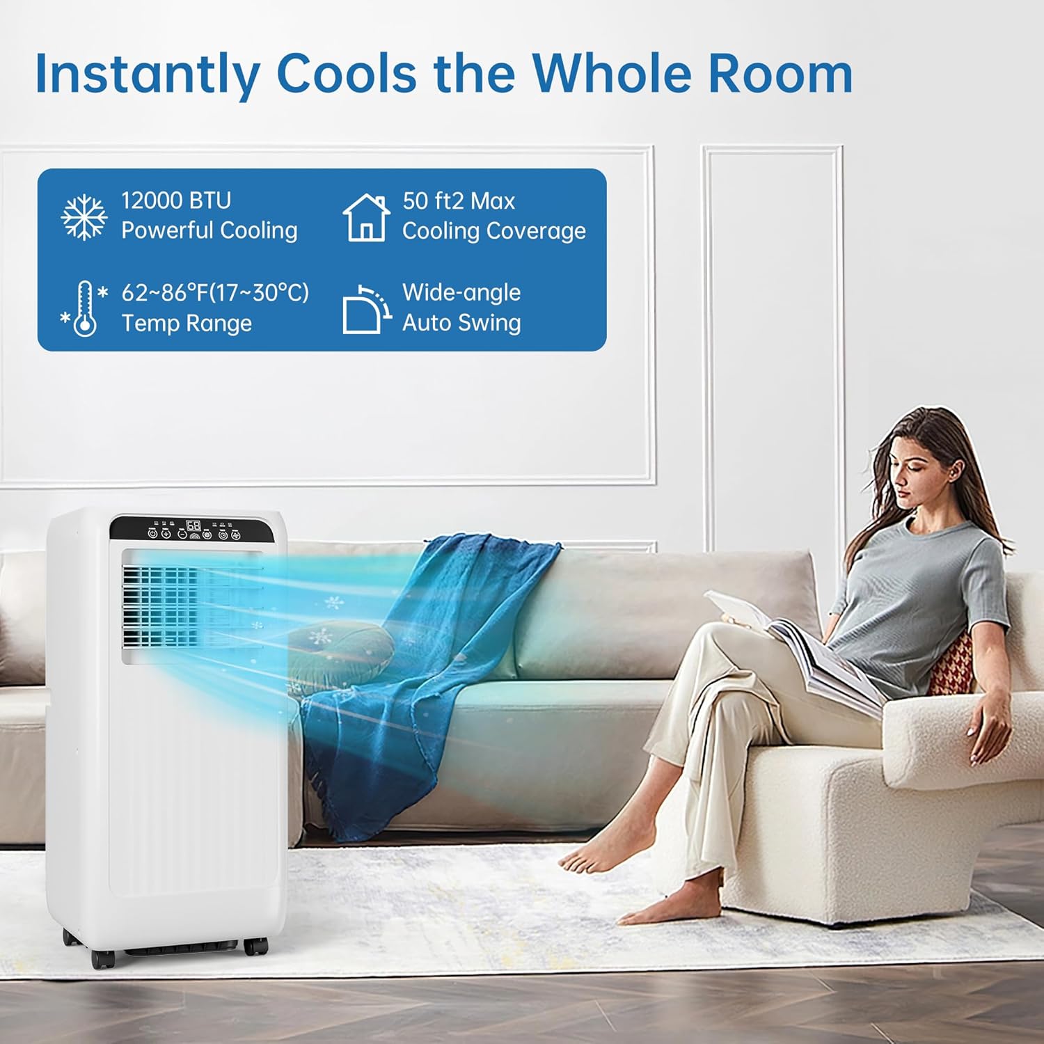Portable Air Conditioners, 8000 BTU AC Unit for Rooms Up to 350 Sq.Ft. 3-In-1 Portable AC with Fast Cooling, Dehumidifier & Three Speed Fan, 24H Timer/Remote Control/Quiet, Black LED Control Panel