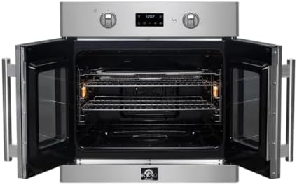 FORNO Asti 30-Inch Electric French Door Stainless Steel Wall Oven - 2470V 3500W 3.68 Cu. Ft. Electric with LED Display Screen and Safety Lock - Wall Oven with Telescopic Racks with Air Fry & Drip Tray