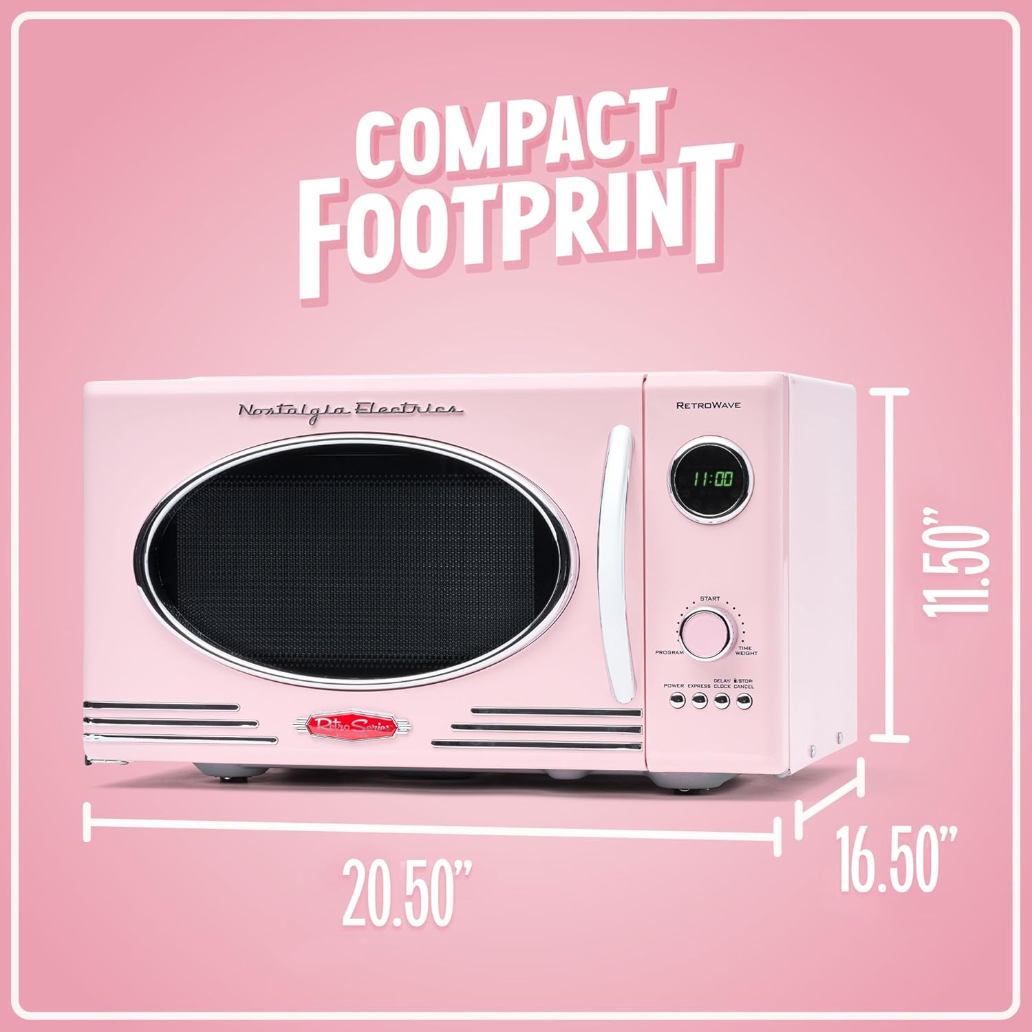 Nostalgia Retro Countertop Microwave Oven - Large 800-Watt - 0.9 cu ft - 12 Pre-Programmed Cooking Settings - Digital Clock - Kitchen Appliances - Pink