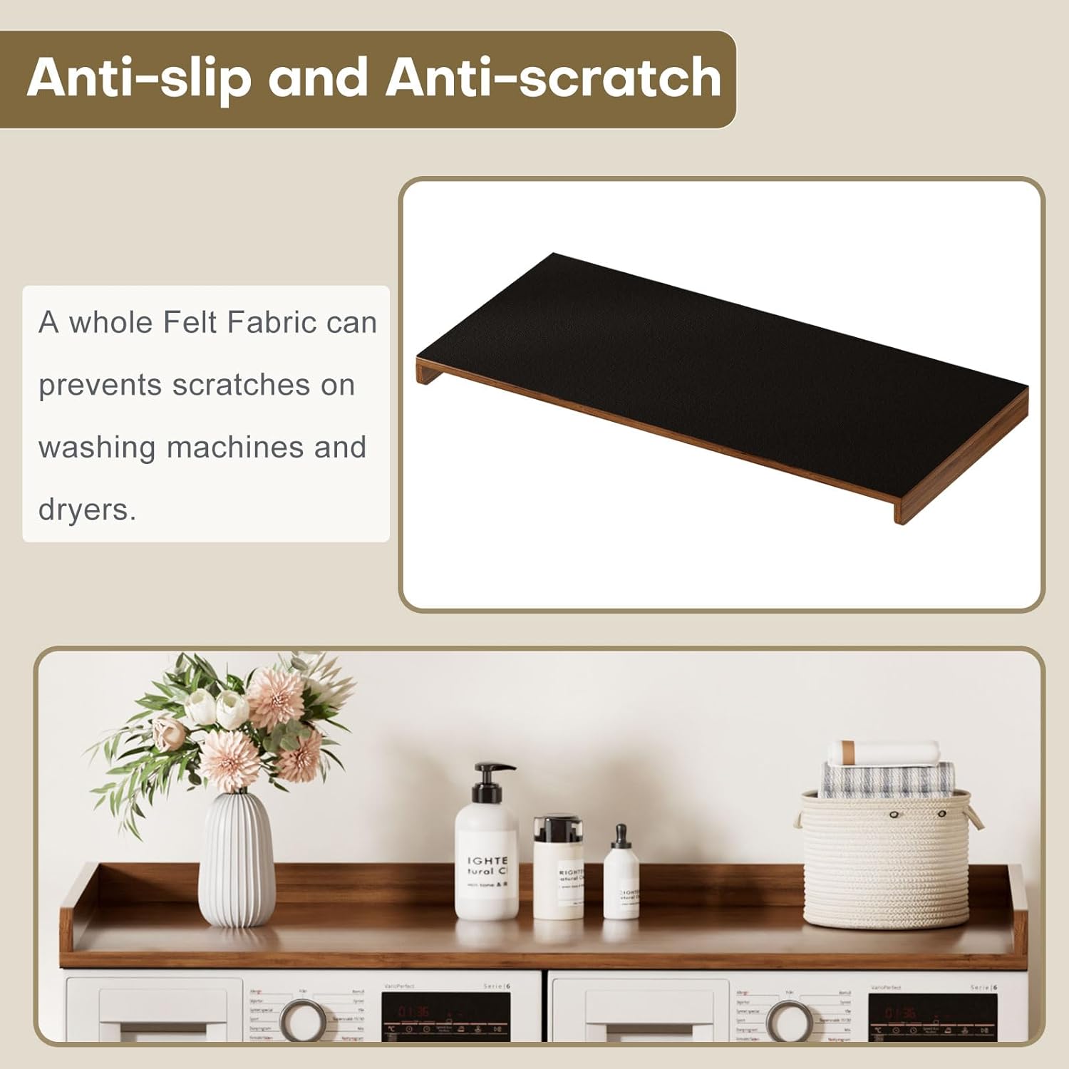 Washer Dryer Countertop, Laundry Topper with Edge Rails, 54