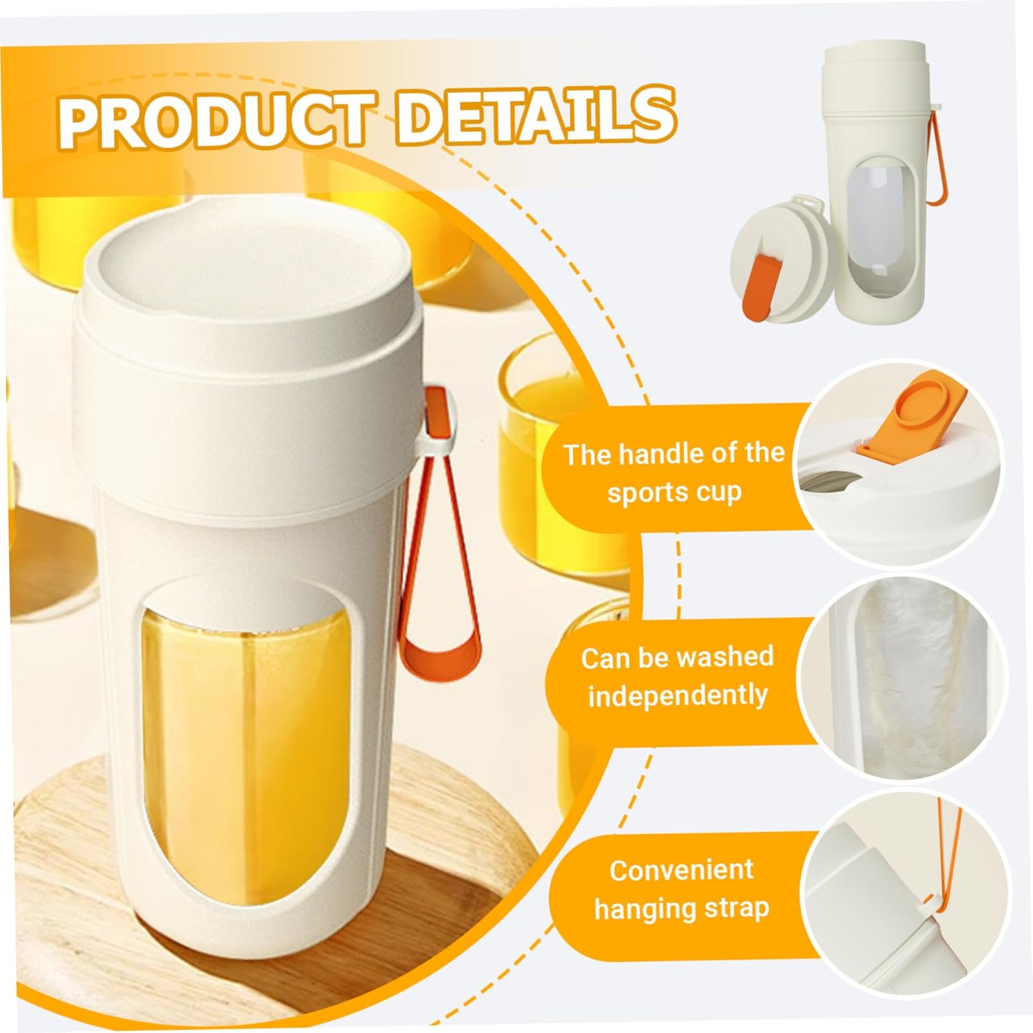 Portable Blender 450ml/15oz Wireless Fast Clear Juice Blender with Safety Lock & Strap Keep Fresh for Home, Office, School, Travel Personal, Mini, Single Serve, Small Ble