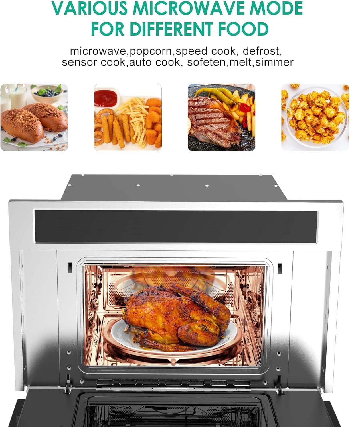 GarveeHome 30 ft Microwave Convection Oven, 1.6 Cu Ft Built In Microwave Oven with Air Fryer-Child Safety Lock-Drop Down Door, 1700W Touch Control-Multiple Cooking Modes, Ideal for Modern Kitchens