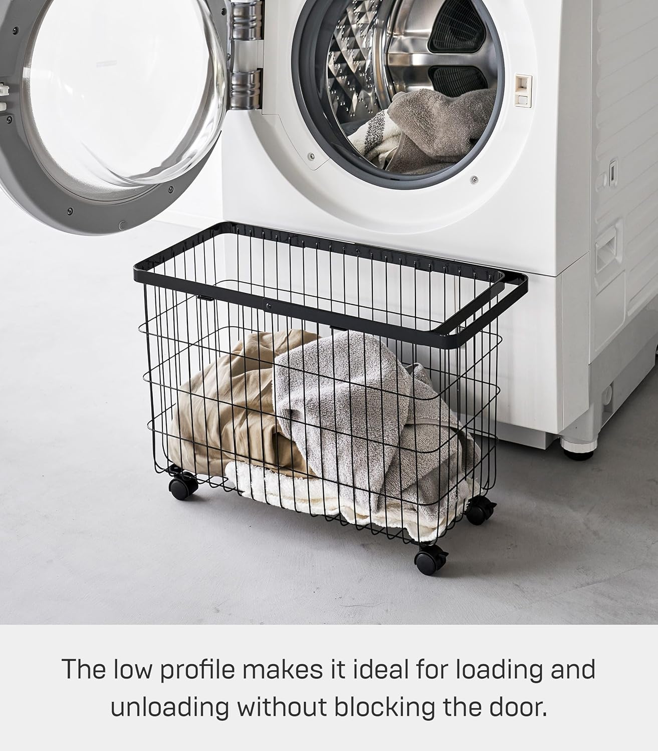 Yamazaki Home Tower Small Rolling Laundry Basket Metal Hamper Cart With Wheels And Handle, 14.8