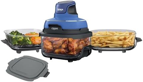 Ninja Crispi 5-in-1 Portable Glass Air Fryer Cooking System, 1500W, 6-Cup, 4-Quart & 2.5-Quart TempWare Containers With Lids, Microwave, Freezer & Dishwasher Safe, Blue, FN103CO