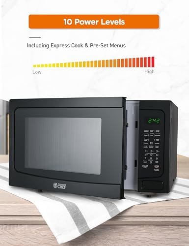 COMMERCIAL CHEF 1.6 Cubic Foot Microwave with 10 Power Levels, Small Microwave with Push Button Child Safety Lock, 1100 Watt Microwave with Digital Control Panels, Countertop Microwave & Timer, Black