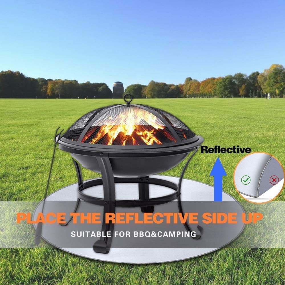 Fire Pit Mat, with Fireplace Poker, for Patio Lawn, Round Fire Pit Pad, Heat Resistant Deck Protector, for Chiminea/Solo Bonfire/Grill/Stove,36 inch