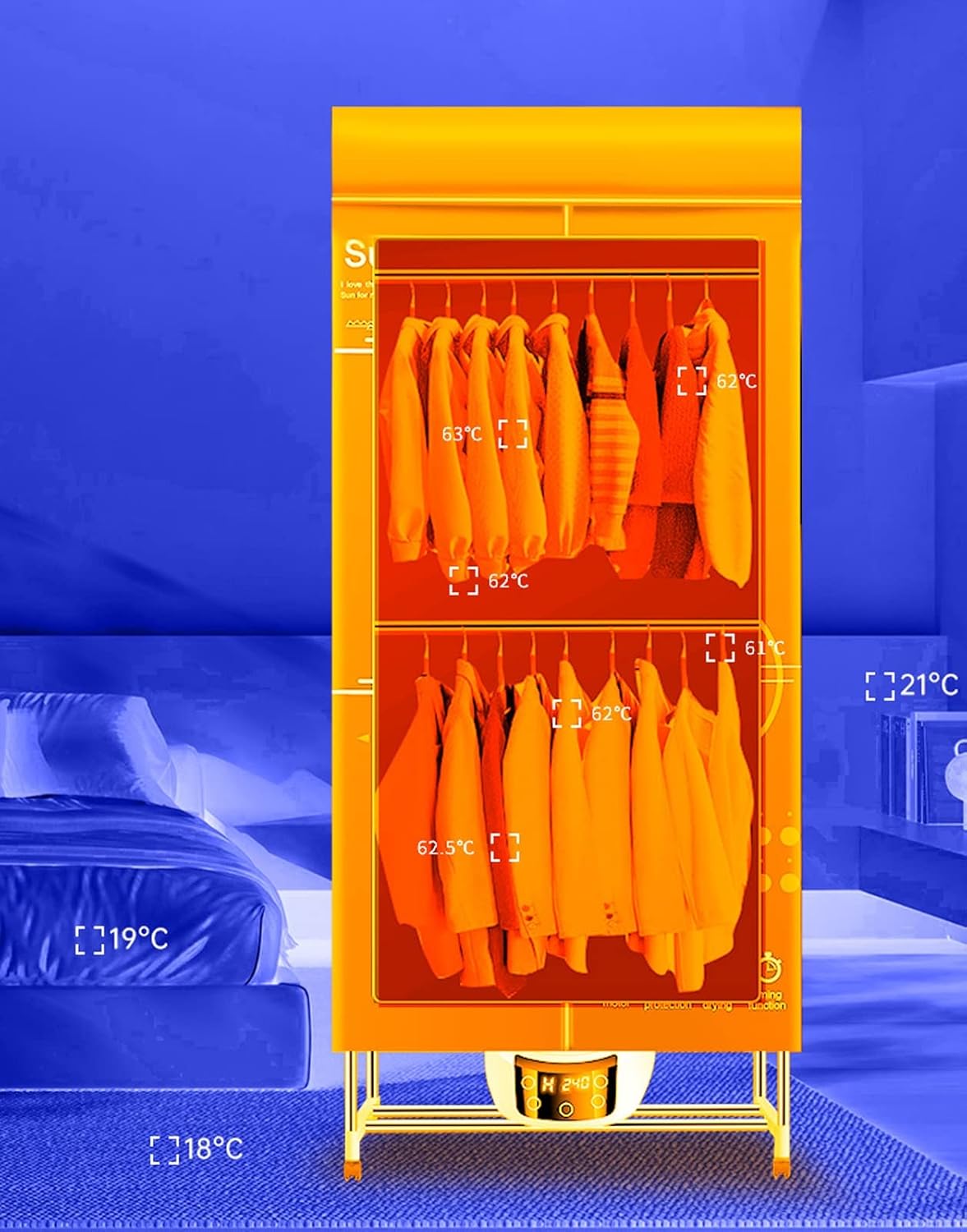 1500W Electric Clothes Drying Rack,Energy-Efficient Electric Clothes Dryer Machine,2 Layers of Space Heated Clothes Drying Pod Cabinet with Adjustable Timer,Low Noise and Negative Ion Purification