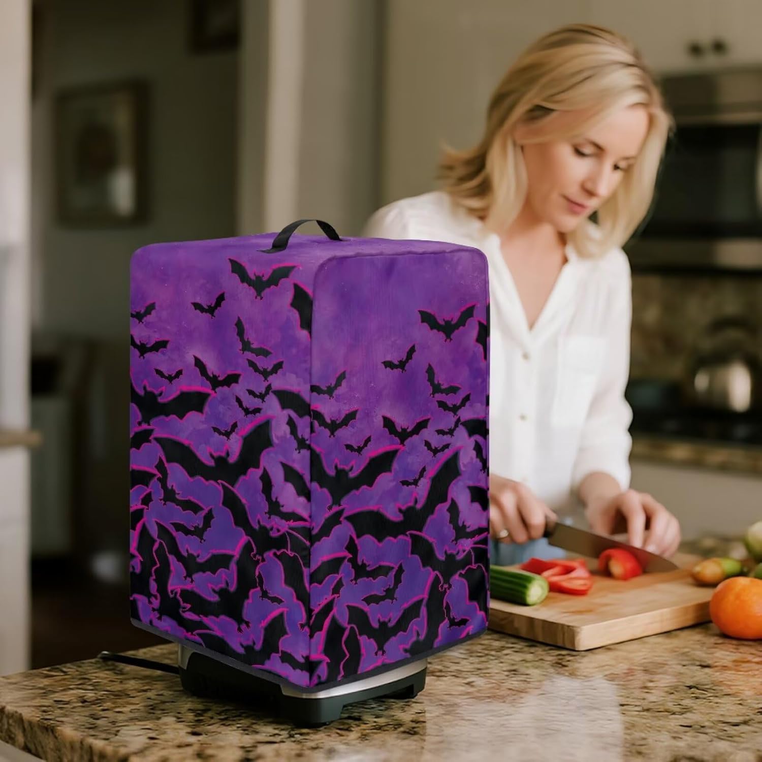 Bat Kitchen Appliance Covers – Blender Dust Cover with Floral Prints, Fits Most Juicers & Stand Mixers, Foldable & Machine Washable, Home Kitchen