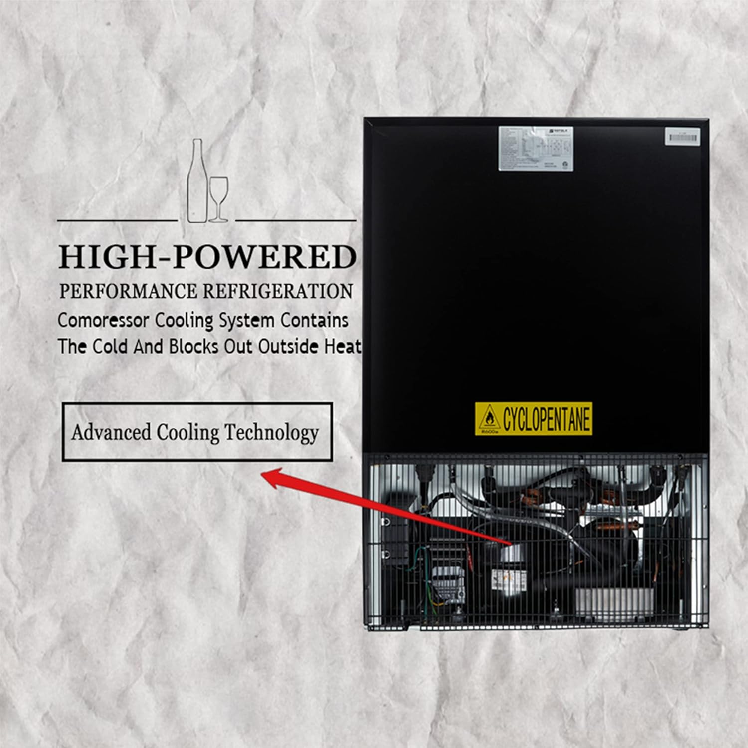 Modern 24IN 46 Bottle Wine Cooler Cabinet Beverage Fridge Small Wine Cellar Soda Beer Counter Top Bar Quiet Operation Compressor Freestanding Clear Glass Door for Office