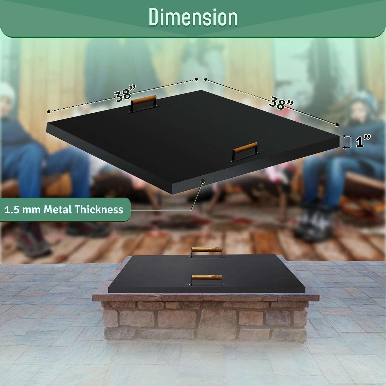 FEBTECH - Fire -Pit Lid - 38 x 38 Inch - Steel Fire-Pit - FirePit Cover Square - Drop-in Burner Pan Lid - 1.5 mm Thickness for Outdoor