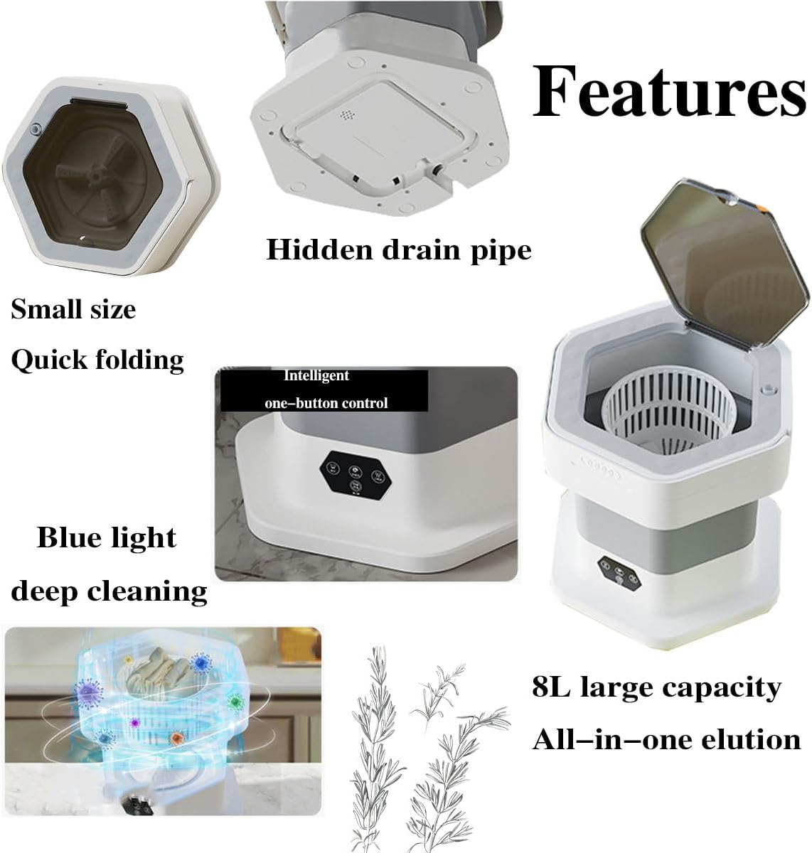 12x11x11in Small Washing Machine 2 In 1 Mini Washing Machine 8L Capacity Foldable Travel Washing Machine For Home, Dorm, Apartment, RV, Outdoor Use(Khaki)