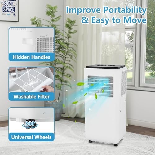 Portable Air Conditioners, 8000BTU Portable AC with 3-In-1 Cooling, Fan & Dehumidifier, 24-Hour Timer, Remote Control, Cooling Up to 350 Sq. Ft., Ideal for Bedrooms and Offices