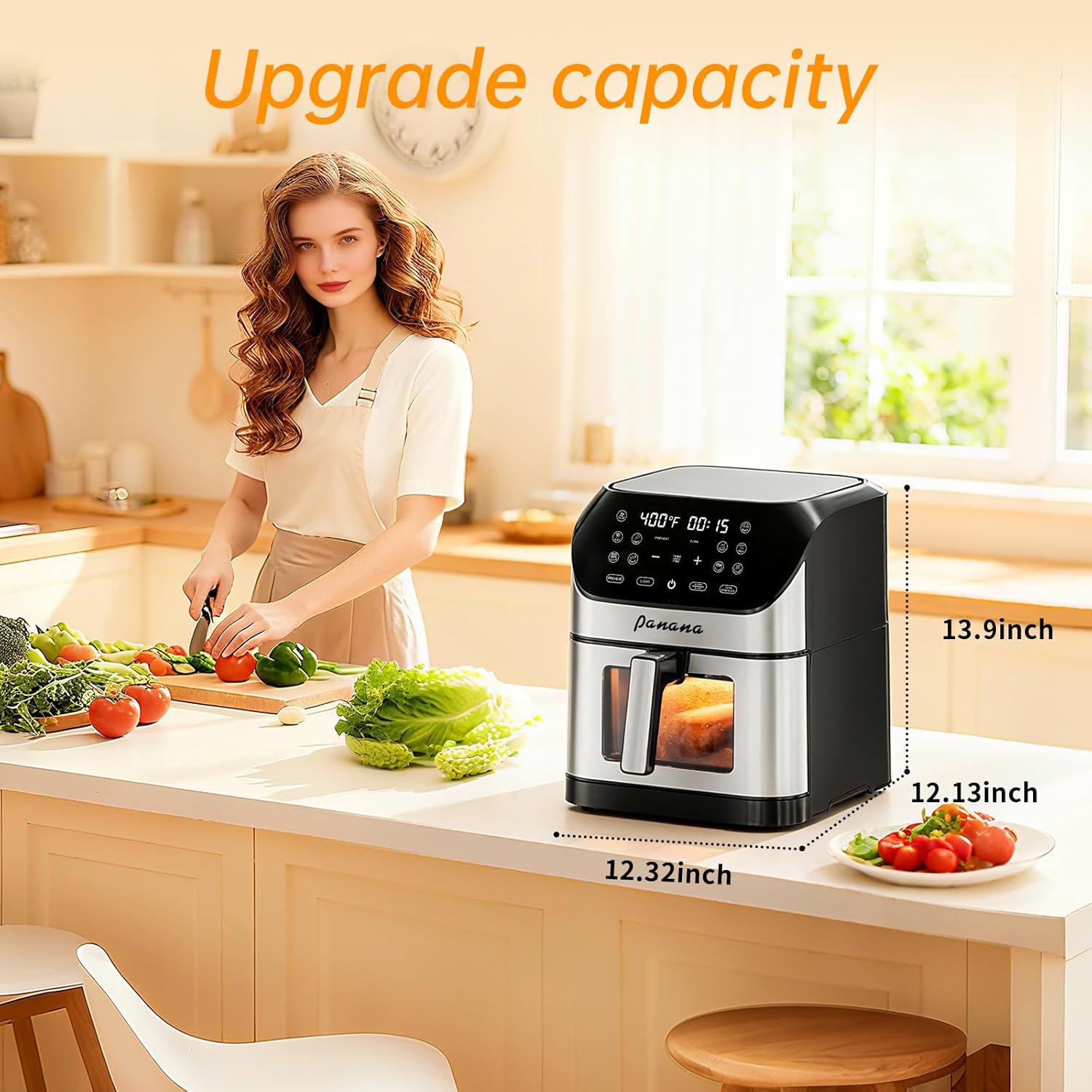 Panana Air Fryer 8.5QT For Quick Easy Meals, Compact Air Fryer with 10 Preset Function, Airfryer with Easy View Window, Adjustable Timer And Temperature, LED Display and Touch Control, 1700W