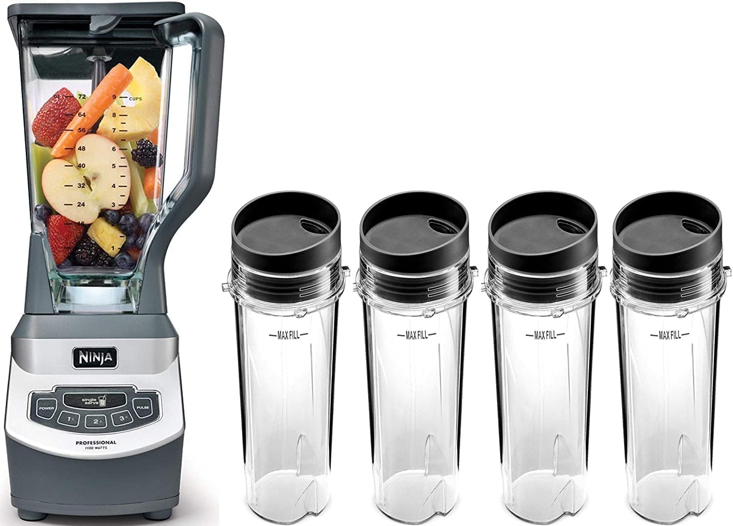Ninja BL-660 Professional Compact Smoothie and Food Processing Blender, 1100 Watt - 3 Functions - 72oz Pitcher & 4 ToGo Cups