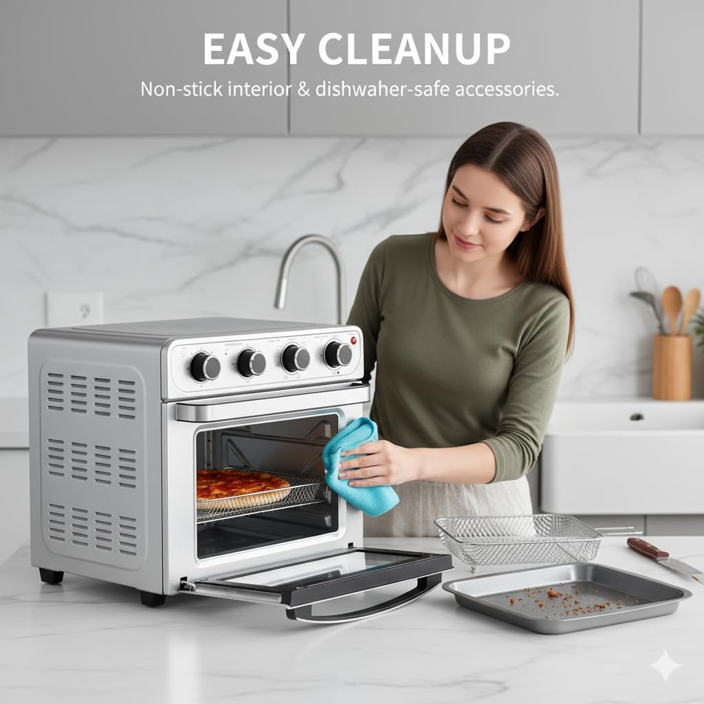 HealSmart 4-in-1 Air Fryer Toaster Oven Combo, 26QT Large Countertop Convection Oven with Bake, Broil, Roast & Dehydrate, Includes 12