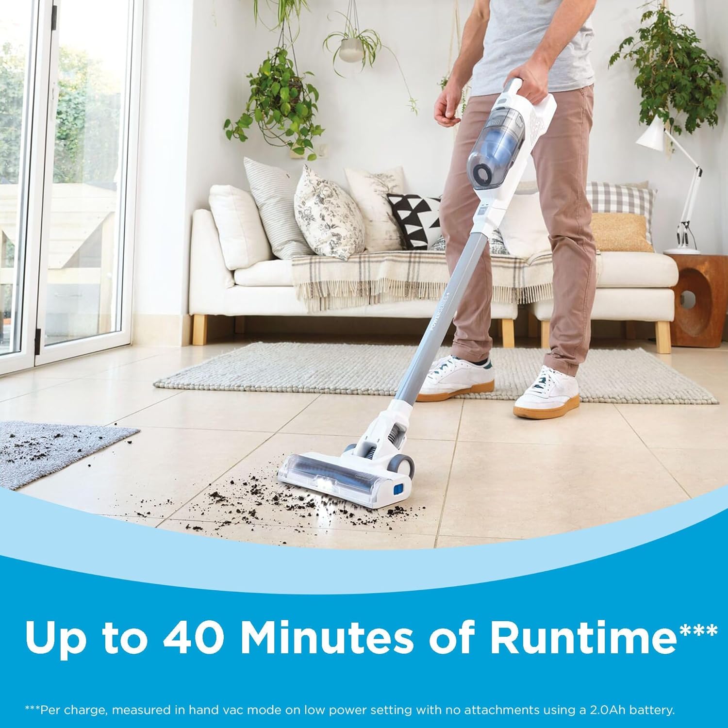 BLACK+DECKER POWERSERIES 16V MAX Stick Vacuum Cordless Rechargeable with LED Lights,Portable Vacuum Cordless, Lightweight, Anti-Tangle, Self-Standing, Multi-Surface, White (BHFEA420J)