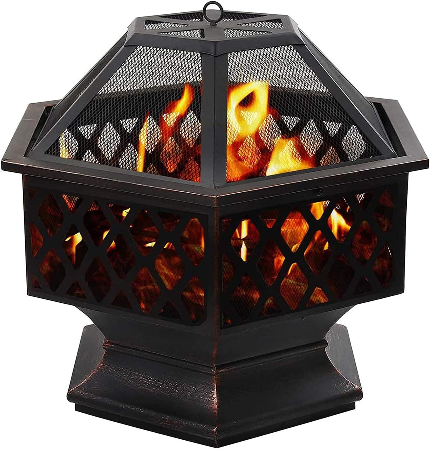 Wood Burning Bonfire Firebowl,22 Inch Hex-Shaped with Mesh Screen Firepits